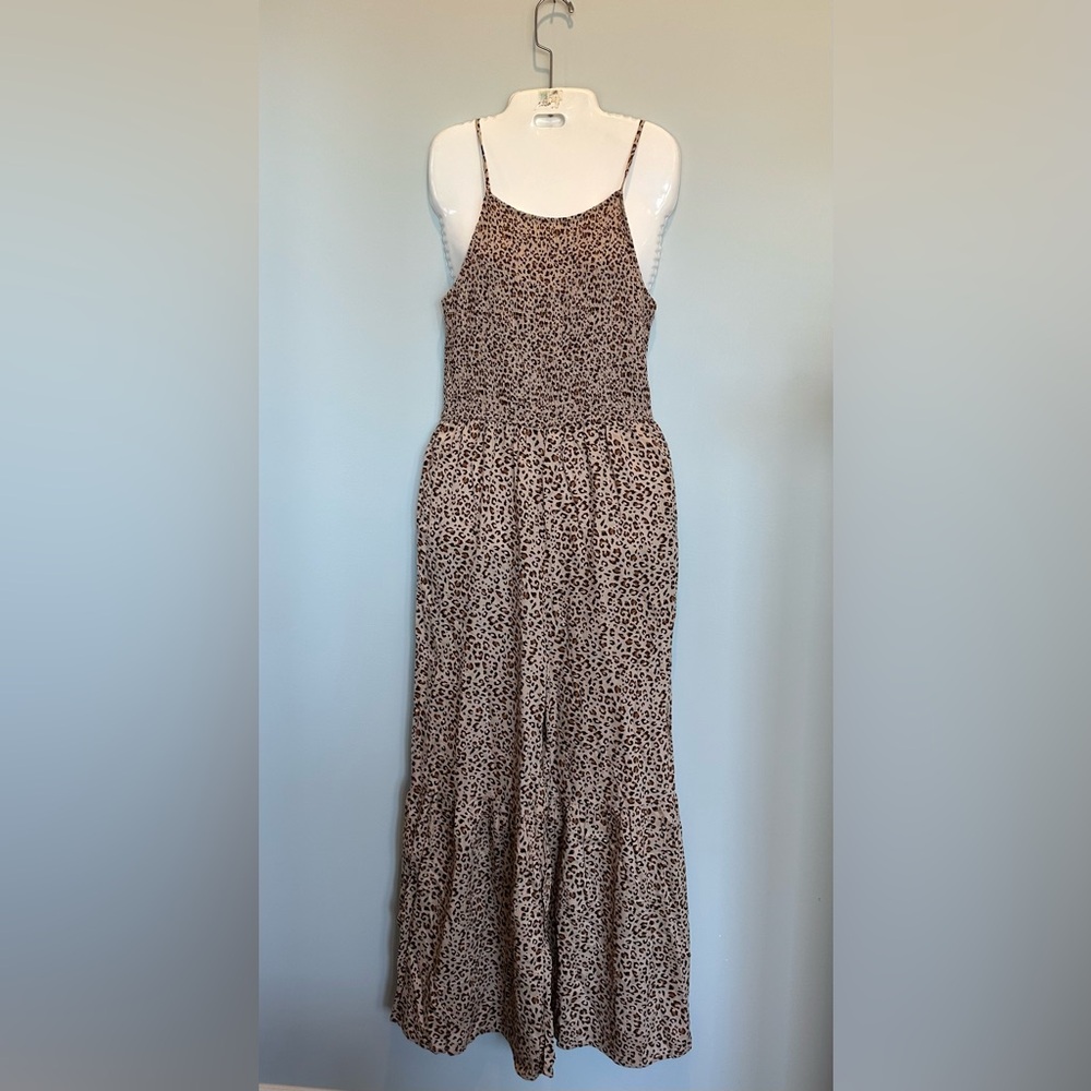 Japna Leopard print wide leg spaghetti strap adjustable jumpsuit romper size M